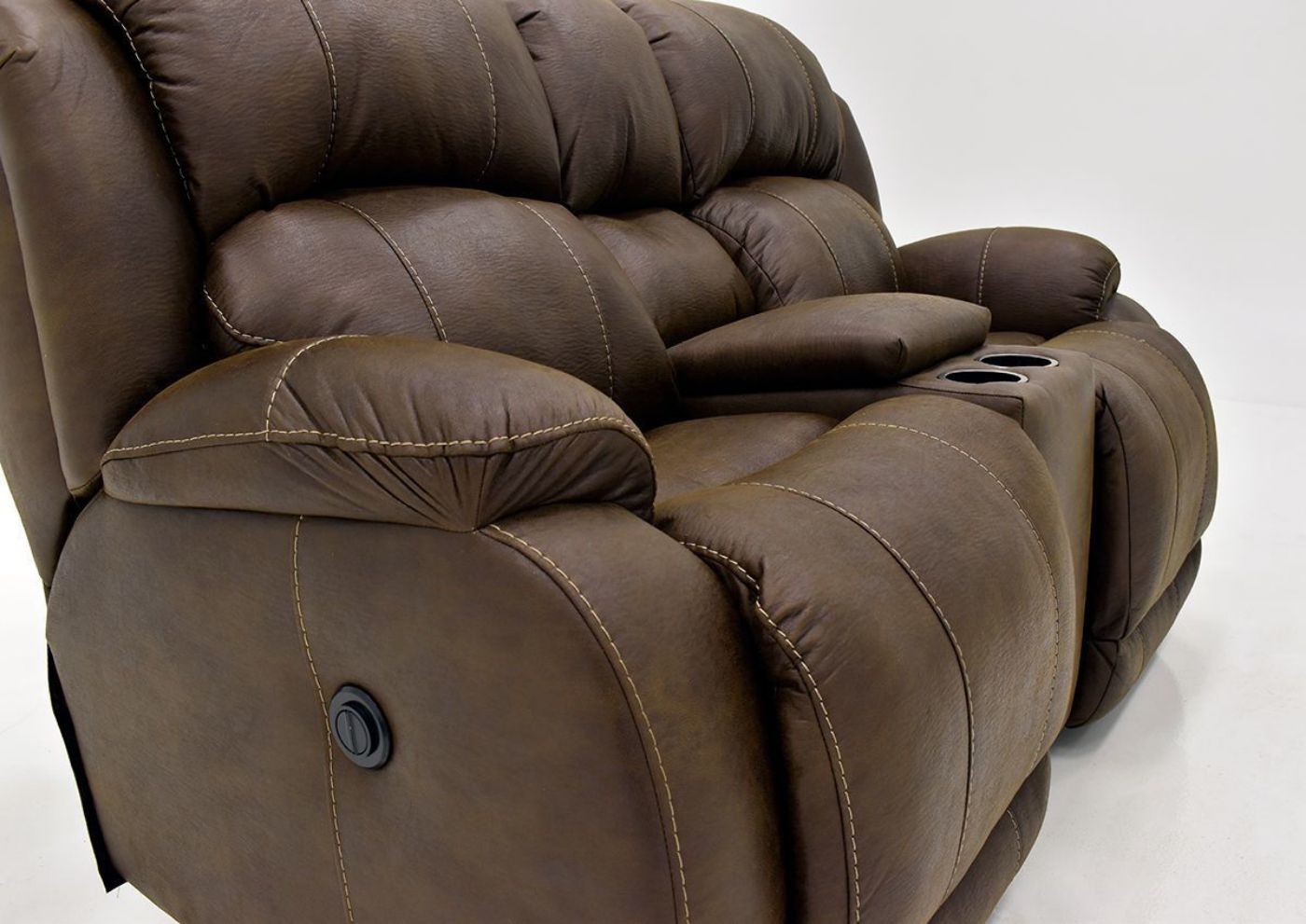 Brown Denali POWER Reclining Loveseat by HomeStretch side view close up | Home Furniture Plus Bedding