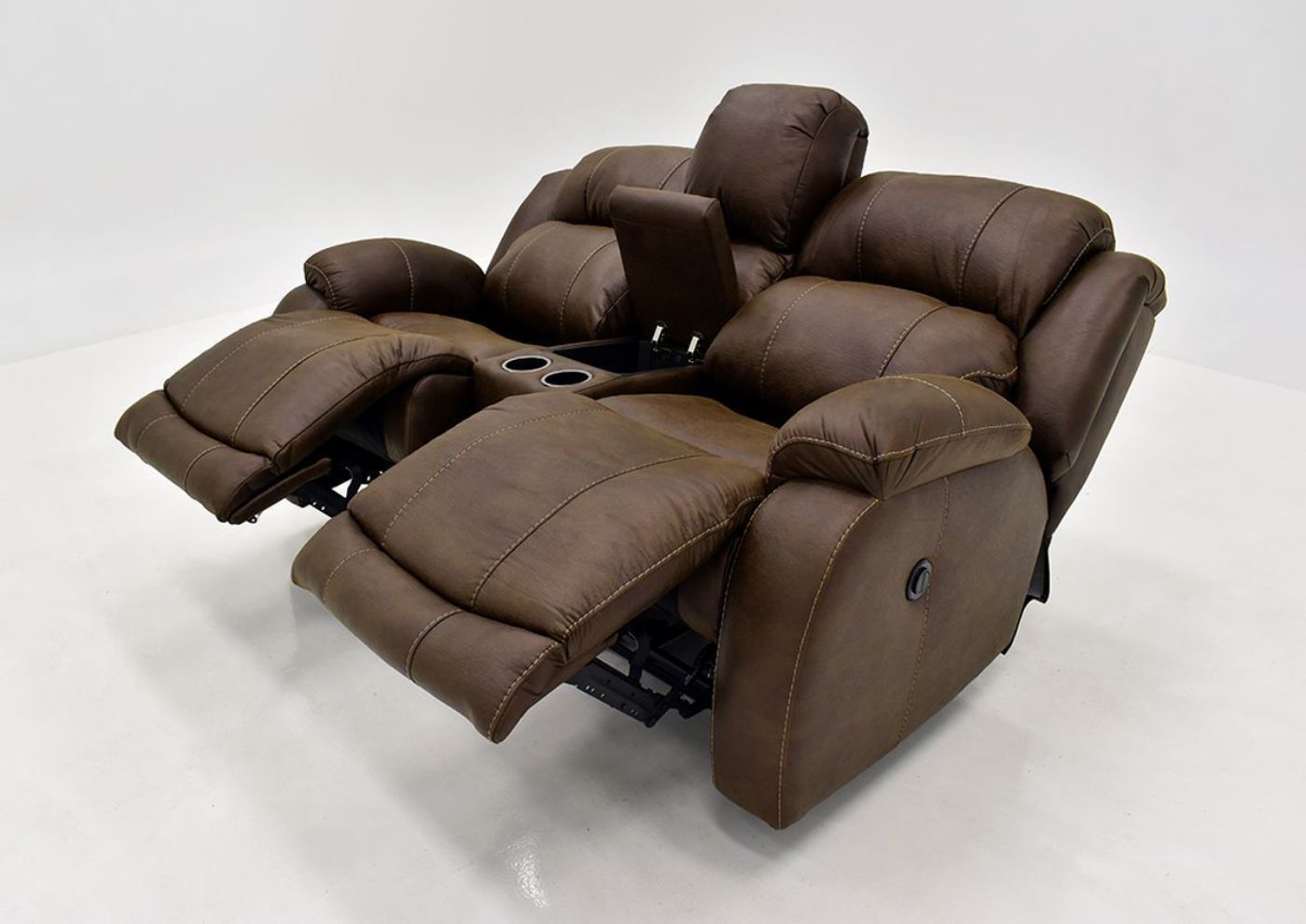 Brown Denali POWER Reclining Loveseat by HomeStretch angle opened View | Home Furniture Plus Bedding