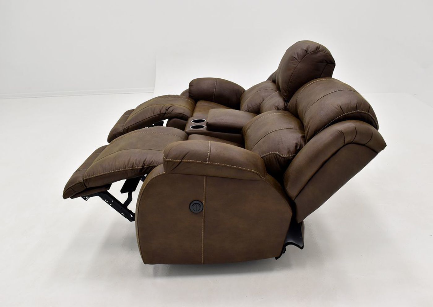 Brown Denali POWER Reclining Loveseat by HomeStretch side opened View | Home Furniture Plus Bedding