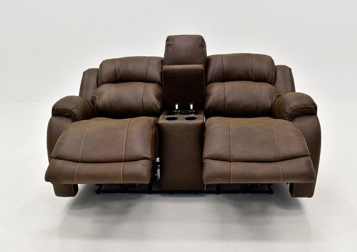 Brown Denali POWER Reclining Loveseat by HomeStretch front opened View | Home Furniture Plus Bedding