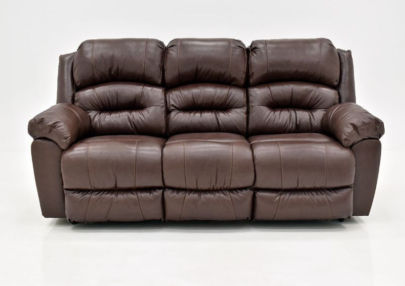 Brown Bellamy Leather Reclining Sofa by Franklin Furniture Showing the Front View, Made in the USA | Home Furniture Plus Bedding