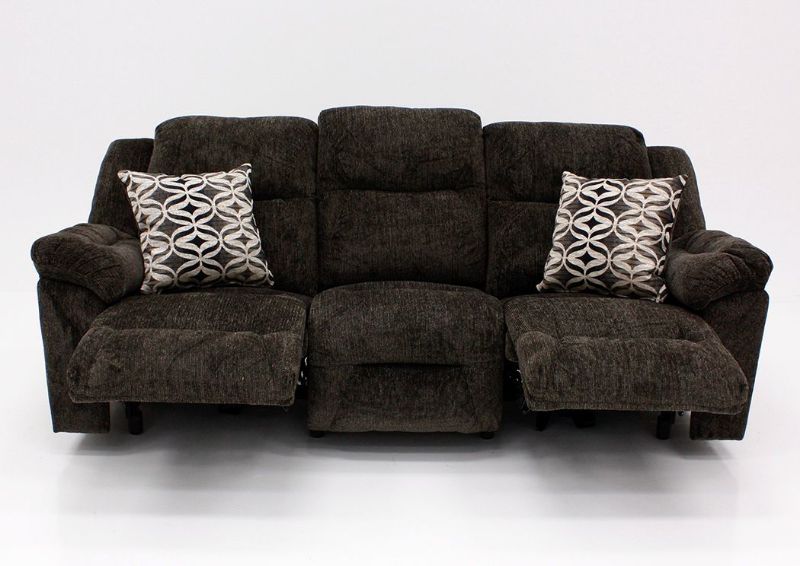 Donnelly Reclining Sofa, Dark Brown, Front Facing, Recliners Open| Home Furniture Plus Bedding