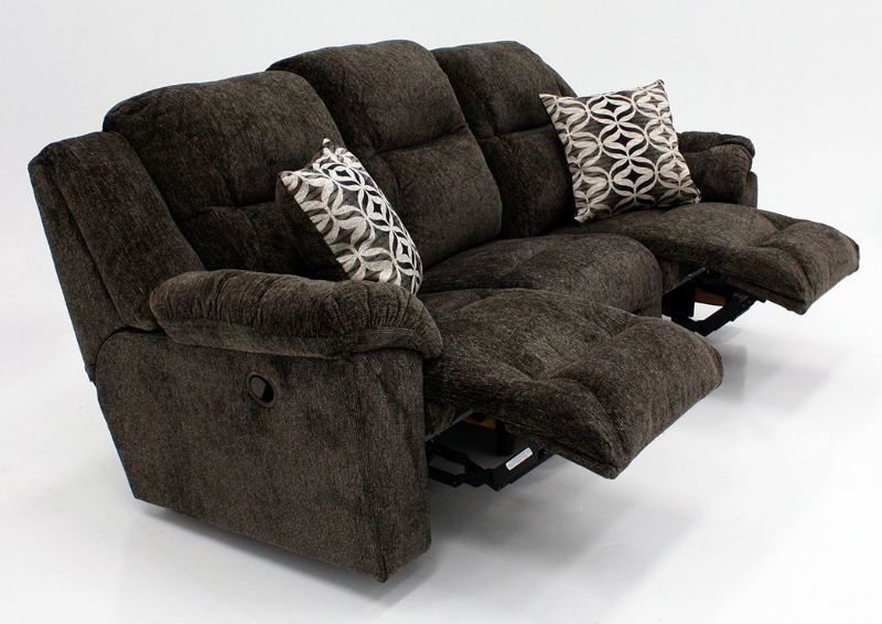 Donnelly Reclining Sofa, Dark Brown, Angle, Recliners Open| Home Furniture Plus Bedding