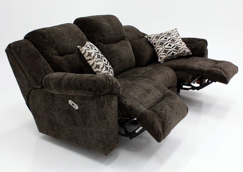 Side View of Partially Reclined Dual Recliners on the Dark Brown Donnelly Power Activated Sofa by Franklin | Home Furniture Plus Bedding