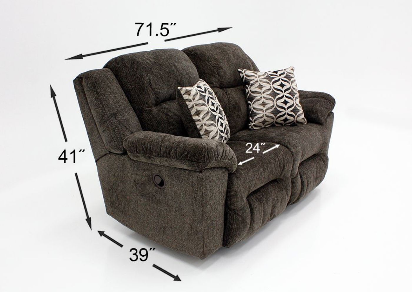 Donnelly Reclining Loveseat, Dark Brown, Dimensions | Home Furniture Plus Bedding