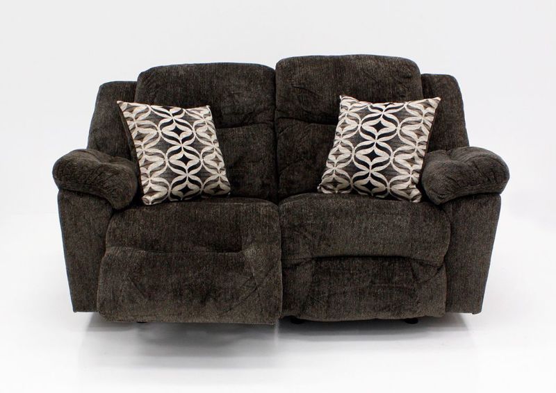 Donnelly Reclining Loveseat, Dark Brown, Front Facing, One Recliner Open | Home Furniture Plus Bedding