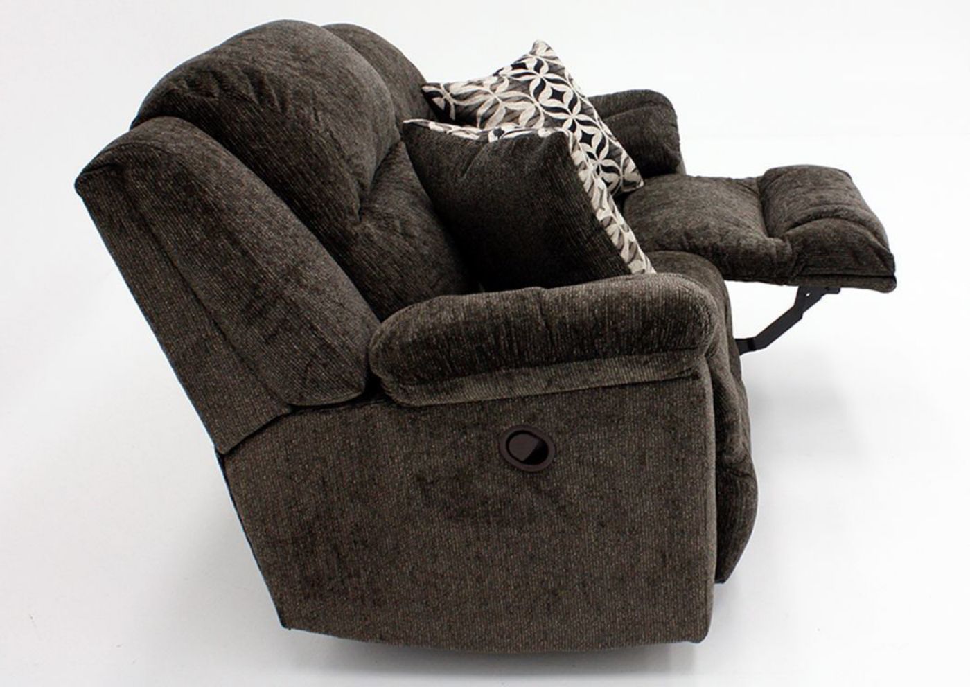 Donnelly Reclining Sofa, Dark Brown, Side View, Recliners Open | Home Furniture Plus Bedding
