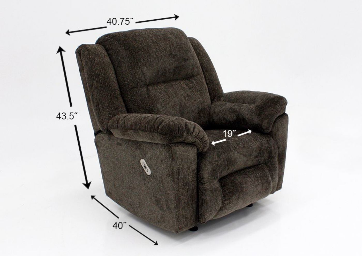 Dark Brown Microfiber Upholstered Donnelly Power Activated Recliner by Franklin with Dimension Details | Home Furniture + Mattress