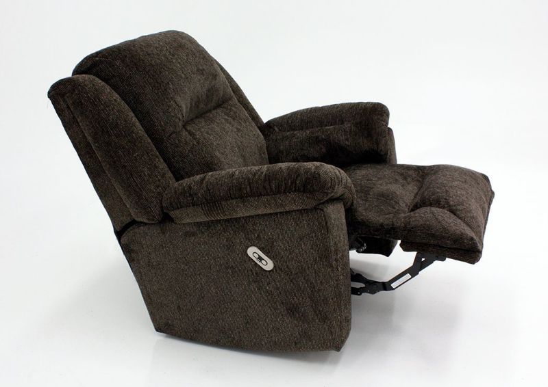 Angled View of Partially Reclined Dark Brown Donnelly Power Activated Recliner by Franklin | Home Furniture + Mattress