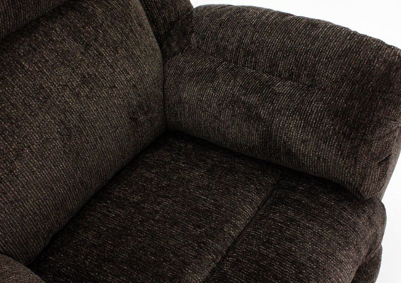 Close Up View of Padded Arms and Cushion Back and Seating on the Dark Brown Donnelly Power Activated Recliner by Franklin | Home Furniture + Mattress