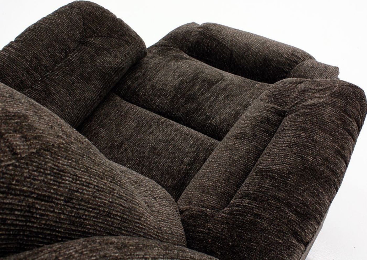 View from Headrest to Footrest of Partially Reclined Dark Brown Donnelly Power Activated Recliner by Franklin | Home Furniture + Mattress