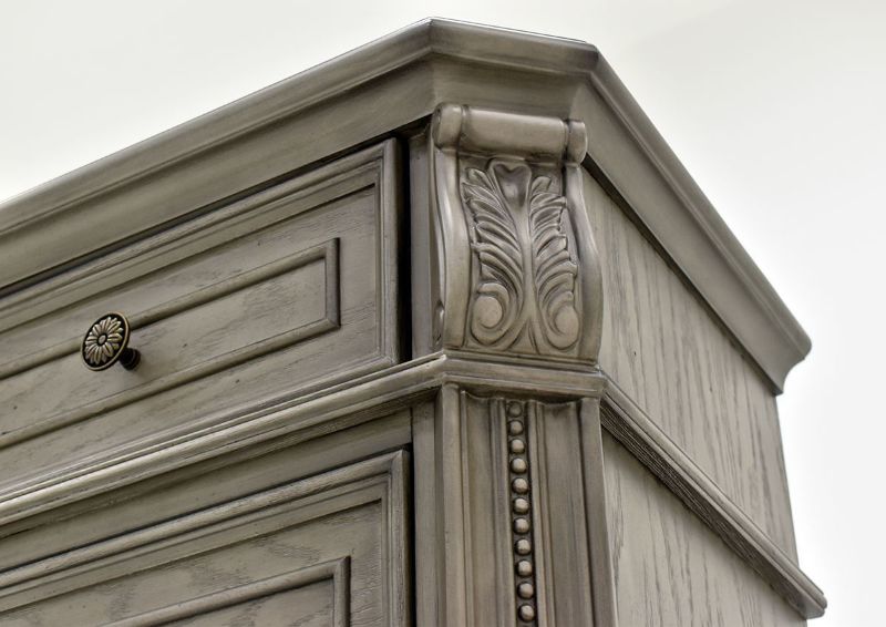 Gray Siena Chest of Drawers by Avalon Furniture, Showing the Ornate Carved Details | Home Furniture Plus Bedding