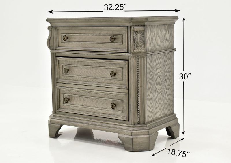 Gray Siena Nightstand by Avalon Furniture Showing the Angle View with the Dimensions | Home Furniture Plus Bedding
