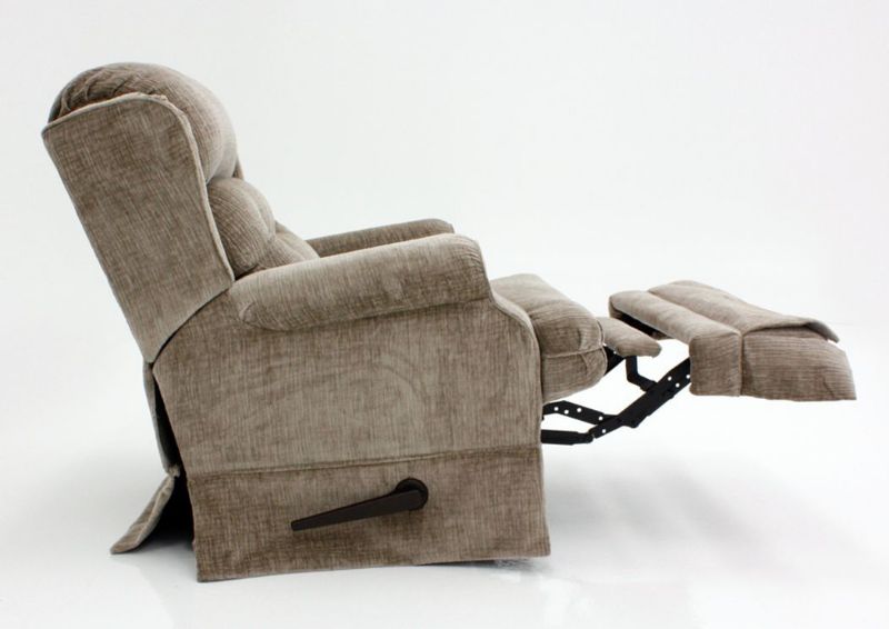 Beige Skirted Carolina Swivel Glider Recliner, Side View with the Chaise Open | Home Furniture Plus Bedding