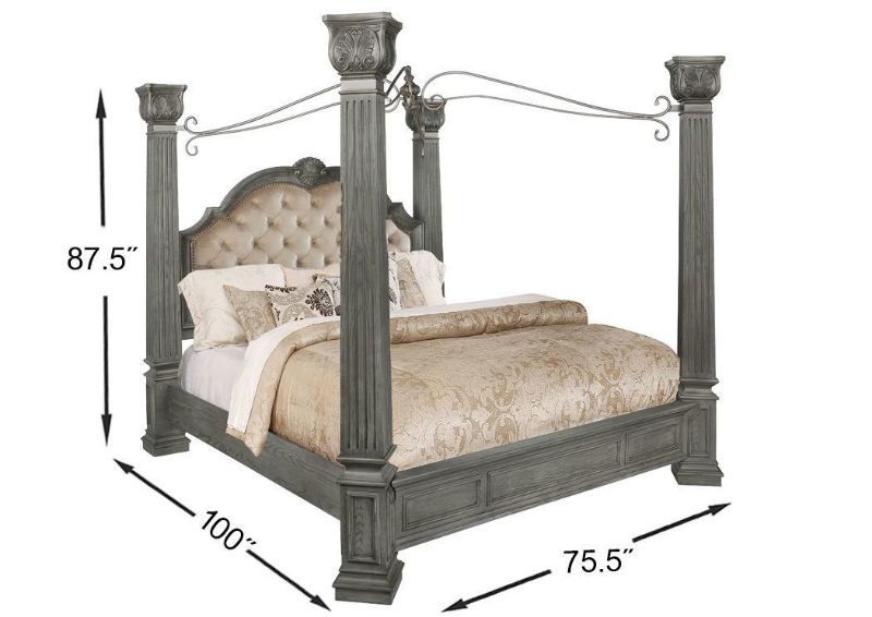 Siena Canopy Bedroom Set with Gray Finish Queen Size Bed Dimensions | Home Furniture Plus Bedding