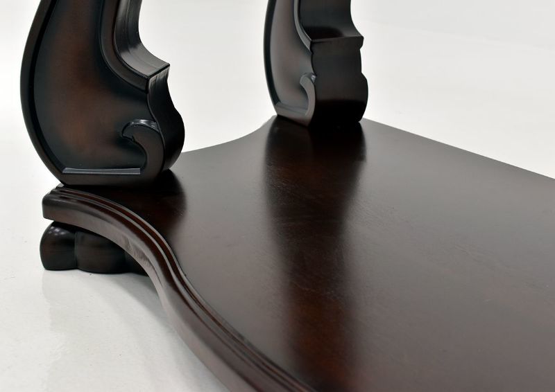 Dark Brown Madison Sofa Table by Crown Mark Showing the Lower Shelf Detail | Home Furniture Plus Bedding