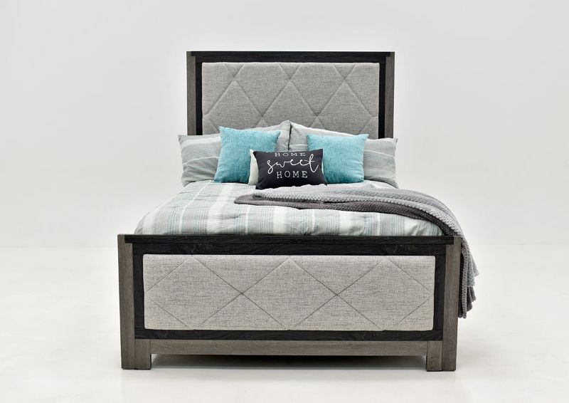 Two-Tone Gray Carter Upholstered Queen Size Bed by Lane Home Furnishings, Showing the Front View, Made in the USA | Home Furniture Plus Bedding