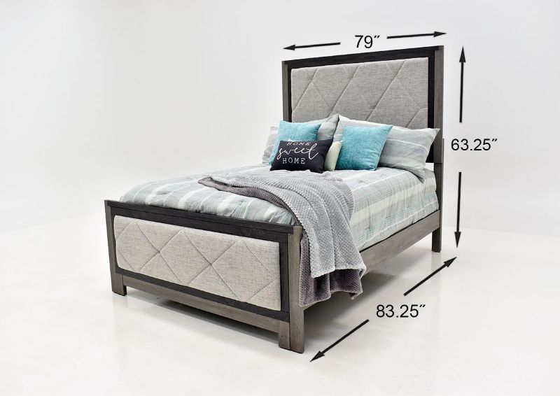 Two-Tone Gray Carter Upholstered King Size Bed by Lane Home Furnishings Showing the Angle Dimensions, Made in the USA | Home Furniture Plus Bedding