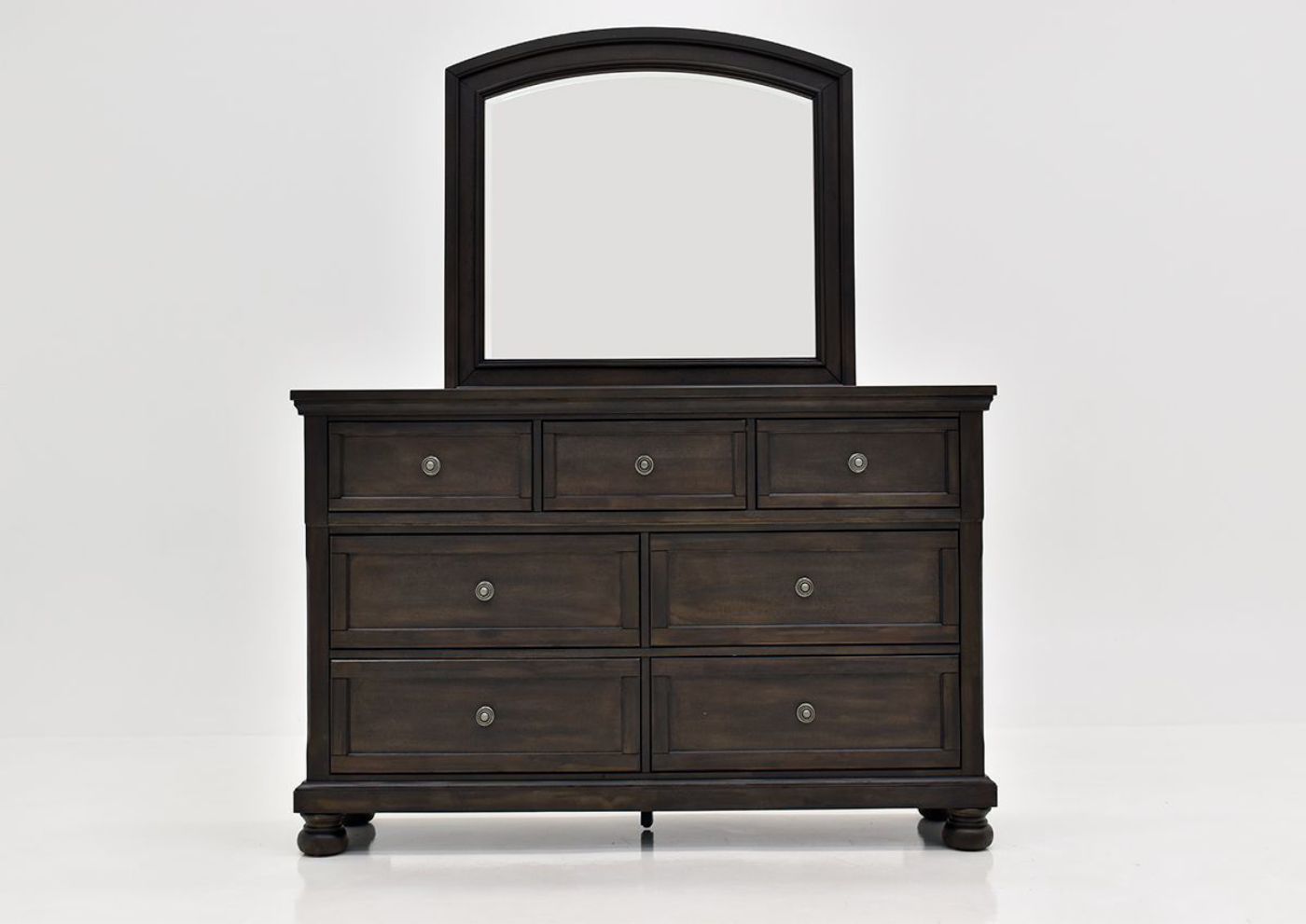 Dark Brown Sofia Laure Dresser with Mirror by Avalon Furniture Showing the Front View | Home Furniture Plus Bedding