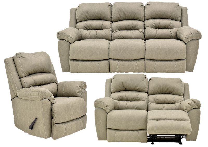 Tan Bella Reclining Sofa Set by Franklin Furniture Showing the Whole Set, Made in the USA | Home Furniture Plus Bedding