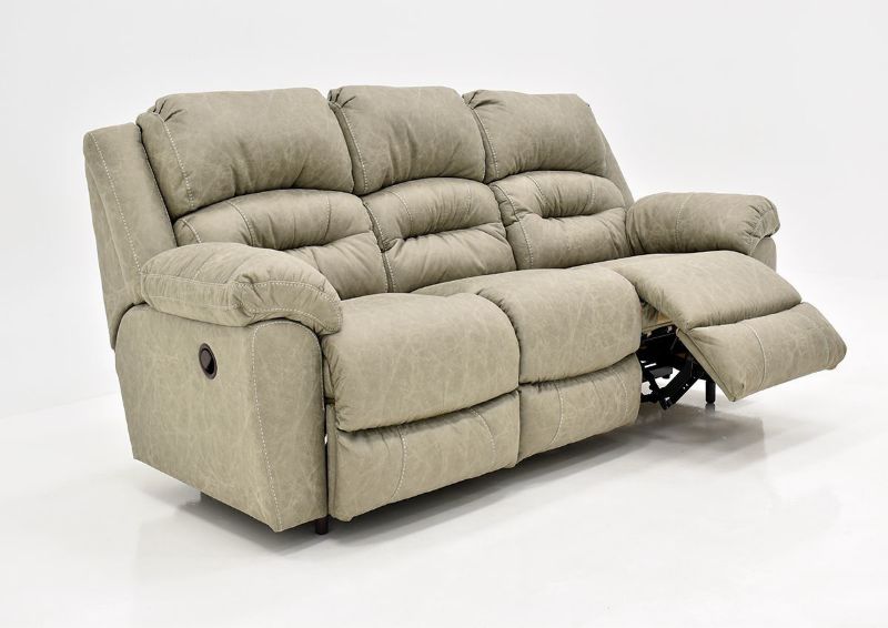 Tan Bella Reclining Sofa by Franklin Furniture Showing the Angle View with One Recliner Open, Made in the USA | Home Furniture Plus Bedding
