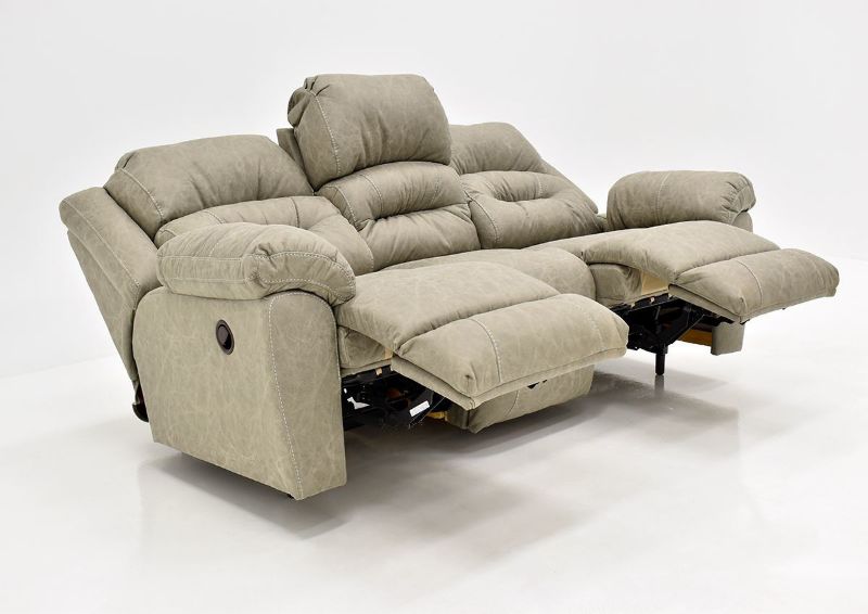 Tan Bella Reclining Sofa by Franklin Furniture Showing the Angle View in a Fully Reclined Position, Made in the USA | Home Furniture Plus Bedding