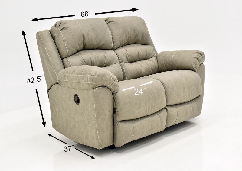 Tan Bella Reclining Loveseat by Franklin Furniture Showing the Dimensions, Made in the USA | Home Furniture Plus Bedding
