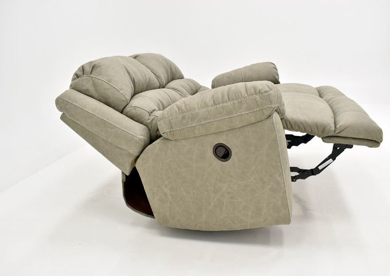 Tan Bella Reclining Loveseat by Franklin Furniture Showing the Side View in a Fully Reclined Position, Made in the USA | Home Furniture Plus Bedding