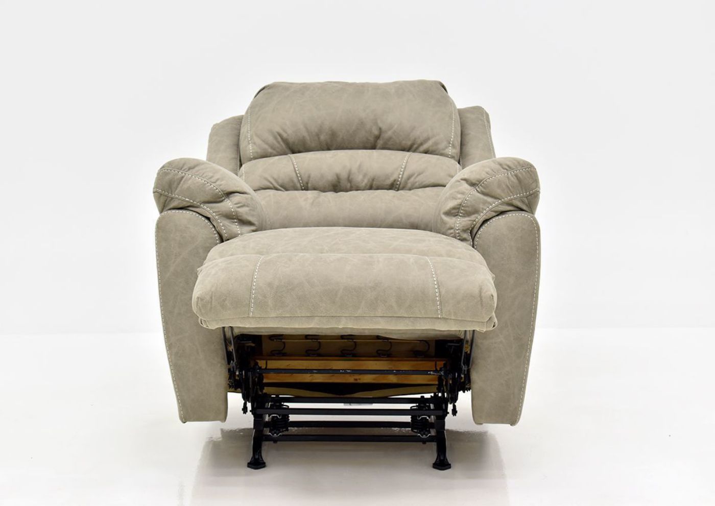 Tan Bella Recliner by Franklin Furniture Showing the Front View in a Fully Reclined Position, Made in the USA | Home Furniture Plus Bedding