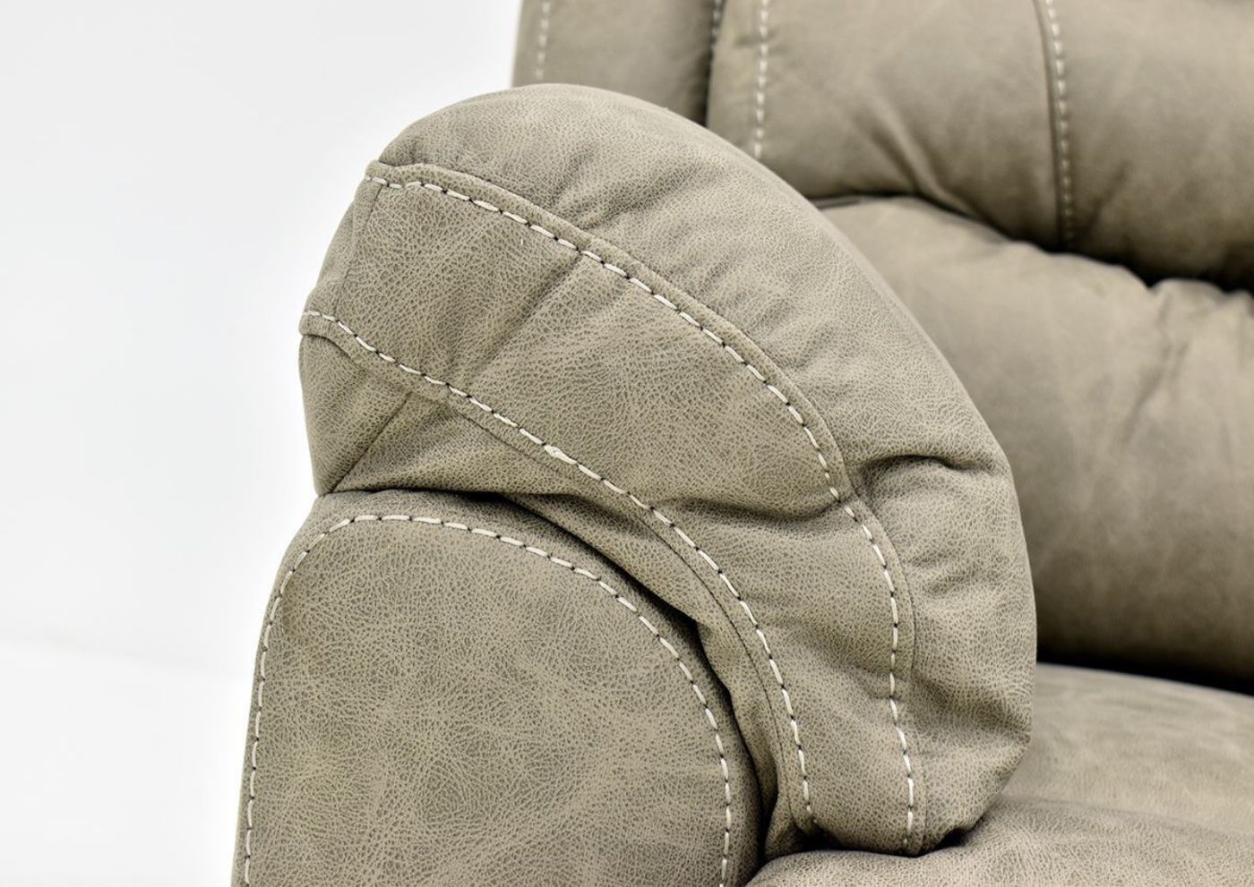Tan Bella Reclining Sofa Set by Franklin Furniture Showing the Pillow Arm Detail, Made in the USA | Home Furniture Plus Bedding