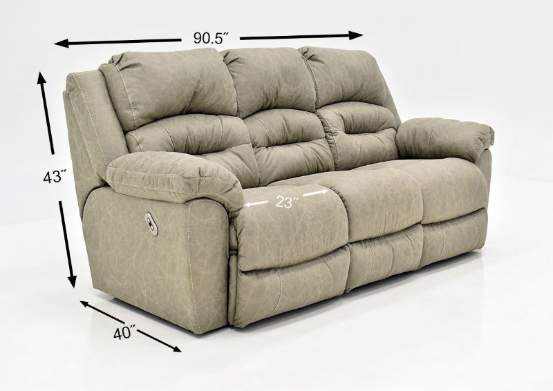 Tan Bella POWER Reclining Sofa by Franklin Furniture Showing the Dimensions, Made in the USA | Home Furniture Plus Bedding