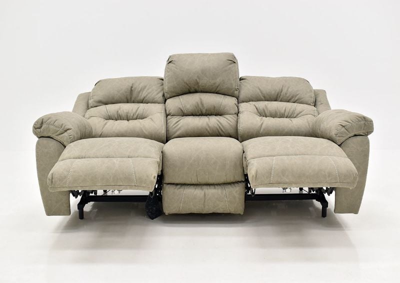 Tan Bella POWER Reclining Sofa by Franklin Furniture Showing the Front View in a Fully Reclined Position, Made in the USA | Home Furniture Plus Bedding