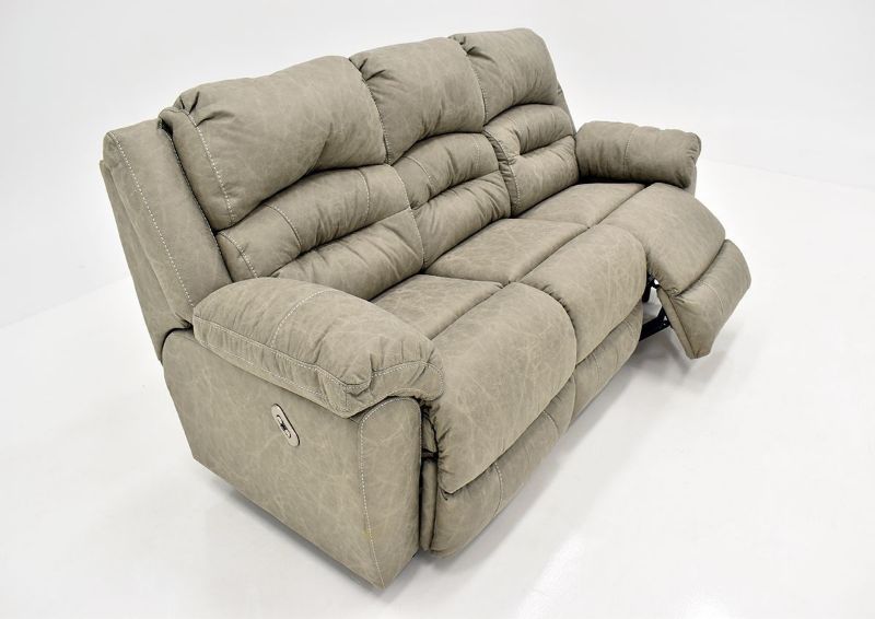 Tan Bella POWER Reclining Sofa by Franklin Furniture Showing the Angle View With One Recliner Open, Made in the USA | Home Furniture Plus Bedding