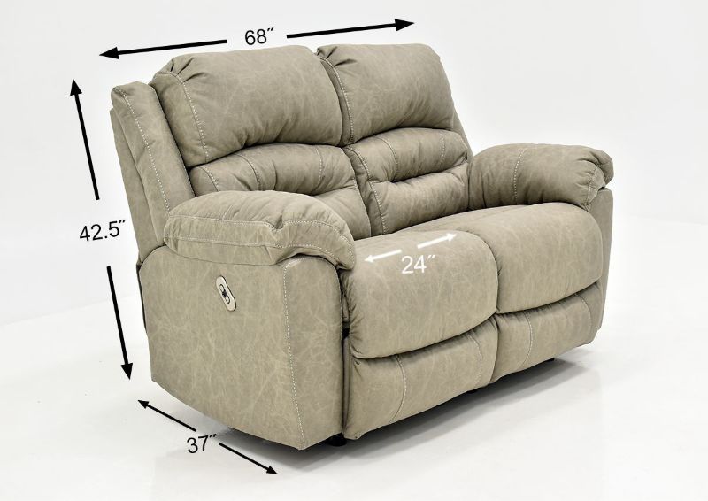 Tan Bella POWER Reclining Loveseat by Franklin Furniture Showing the Dimensions, Made in the USA | Home Furniture Plus Bedding