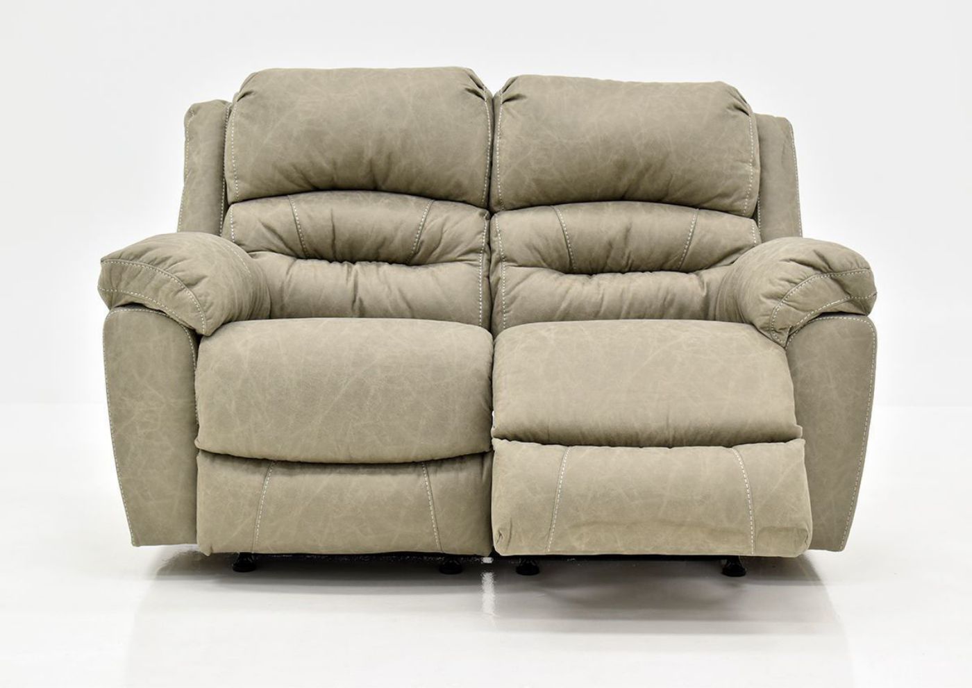 Tan Bella POWER Reclining Loveseat by Franklin Furniture Showing the Front View With One Recliner Open, Made in the USA | Home Furniture Plus Bedding