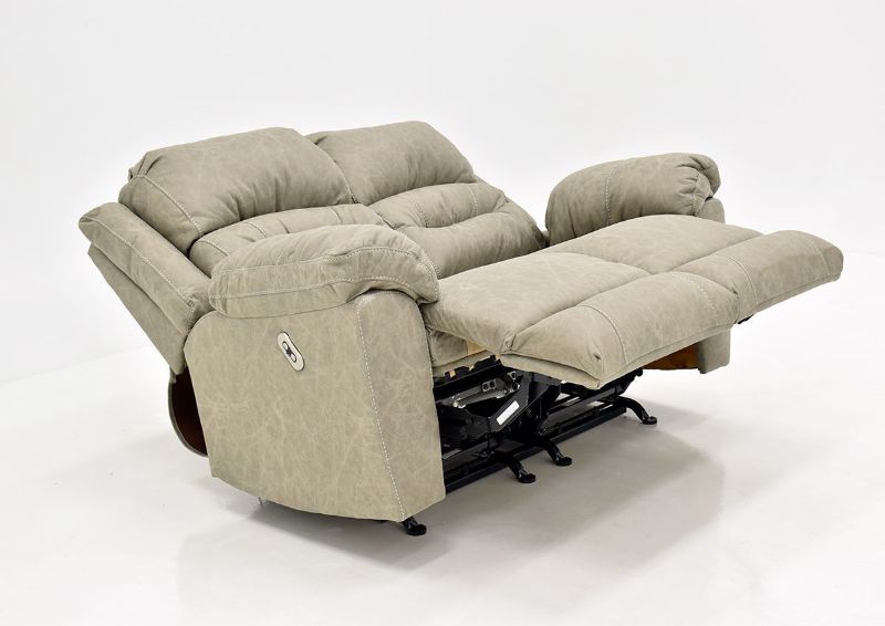 Tan Bella POWER Reclining Loveseat by Franklin Furniture Showing the Angle View in a Fully Reclined Position, Made in the USA | Home Furniture Plus Bedding