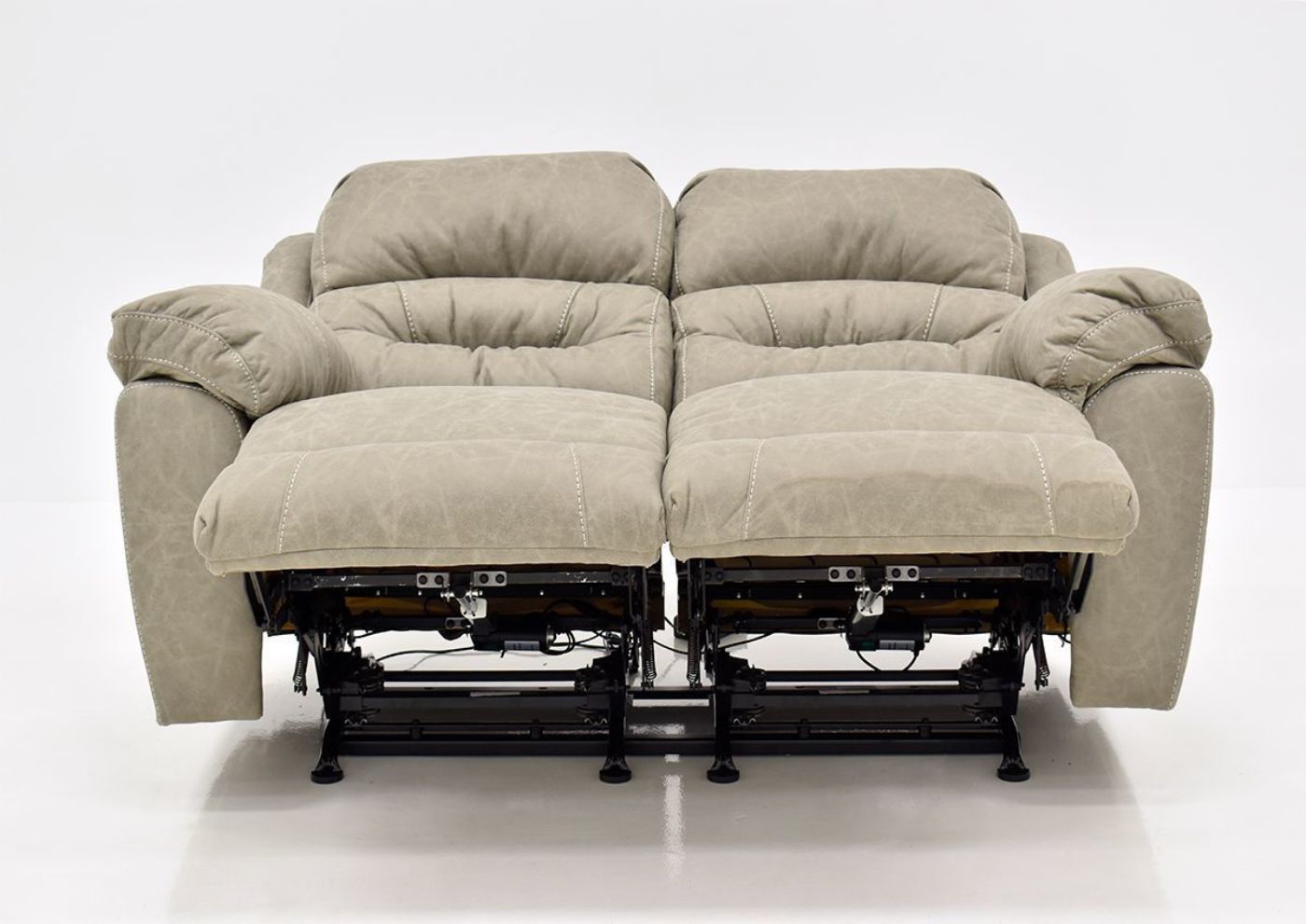 Tan Bella POWER Reclining Loveseat by Franklin Furniture Showing the Front View in a Fully Reclined Position, Made in the USA | Home Furniture Plus Bedding