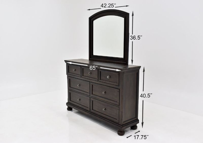 Dark Brown Sofia Laure Dresser with Mirror by Avalon Furniture Showing the Dimensions | Home Furniture Plus Bedding