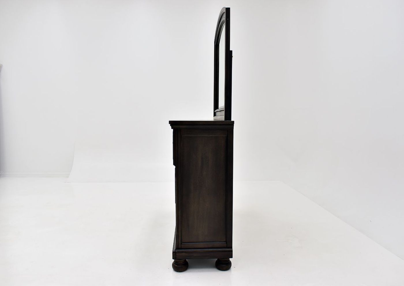 Dark Brown Sofia Laure Dresser with Mirror by Avalon Furniture Showing the Side View | Home Furniture Plus Bedding
