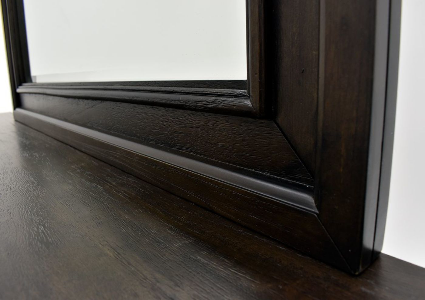Dark Brown Sofia Laure Dresser with Mirror by Avalon Furniture Showing the Bottom Frame of the Mirror | Home Furniture Plus Bedding