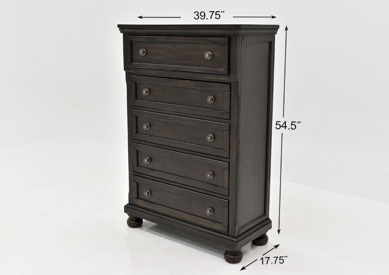 Dark Brown Sofia Laure Chest of Drawers by Avalon Furniture Showing the Dimensions | Home Furniture Plus Bedding