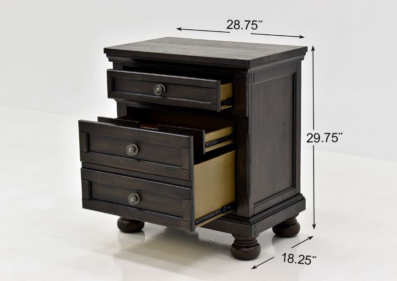 Dark Brown Sofia Laure Nightstand by Avalon Furniture Showing the Dimensions | Home Furniture Plus Bedding