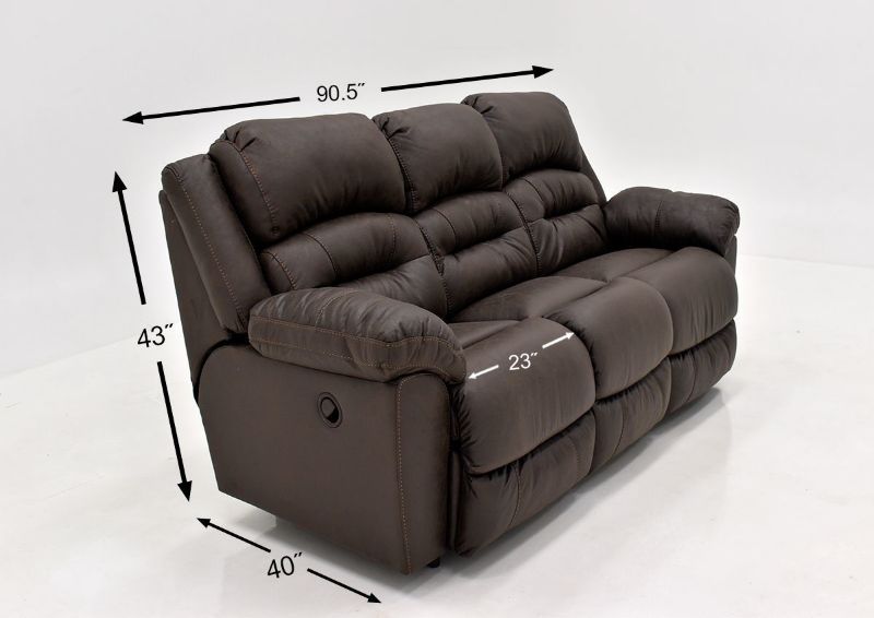 Dark Brown Bella Reclining Sofa by Franklin Furniture. Showing the Dimensions, Made in the USA | Home Furniture Plus Bedding