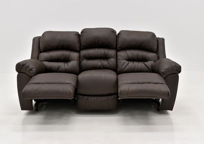 Dark Brown Bella Reclining Sofa by Franklin Furniture. Showing the Front View With The Recliners Open, Made in the USA | Home Furniture Plus Bedding