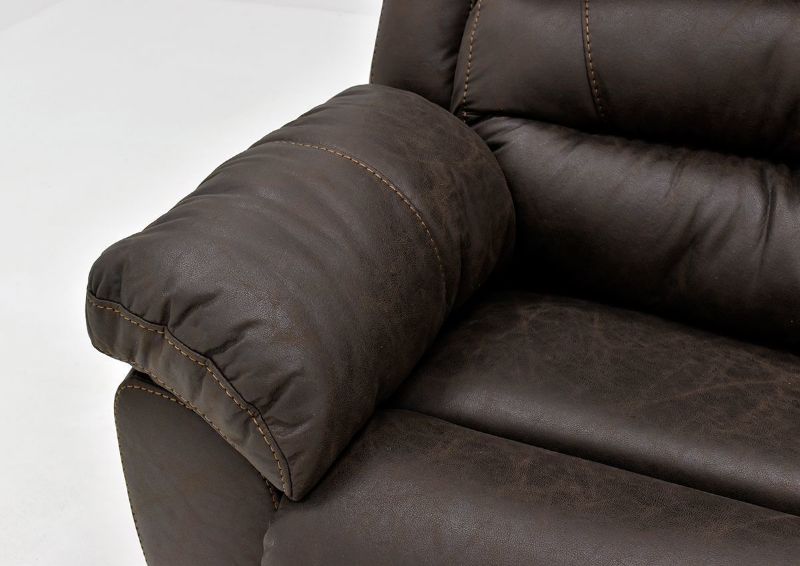 Dark Brown Bella Reclining Sofa by Franklin Furniture. Showing the Pillow Arm Detail, Made in the USA | Home Furniture Plus Bedding