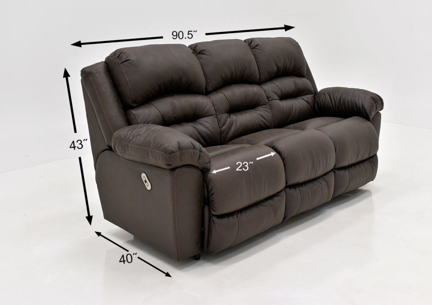 Dark Brown Bella POWER Reclining Sofa by Franklin Furniture. Showing the Dimensions, Made in the USA | Home Furniture Plus Bedding