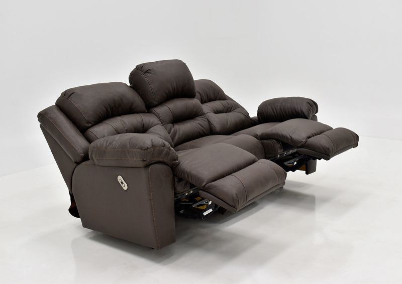Dark Brown Bella POWER Reclining Sofa by Franklin Furniture. Showing the Angle View in a Fully Reclined Position, Made in the USA | Home Furniture Plus Bedding