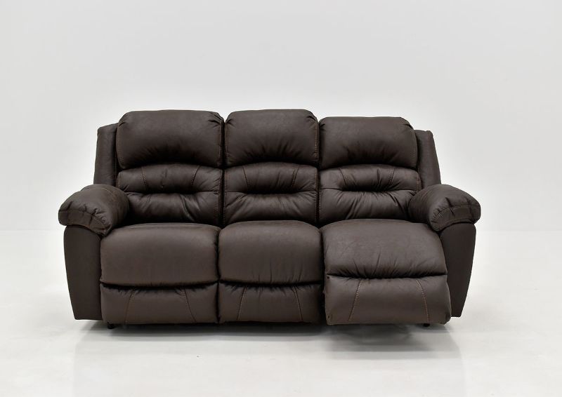 Dark Brown Bella POWER Reclining Sofa by Franklin Furniture. Showing the Front View With One Recliner Open, Made in the USA | Home Furniture Plus Bedding