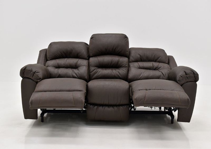 Dark Brown Bella POWER Reclining Sofa by Franklin Furniture. Showing the Front View in a Fully Reclined Position, Made in the USA | Home Furniture Plus Bedding