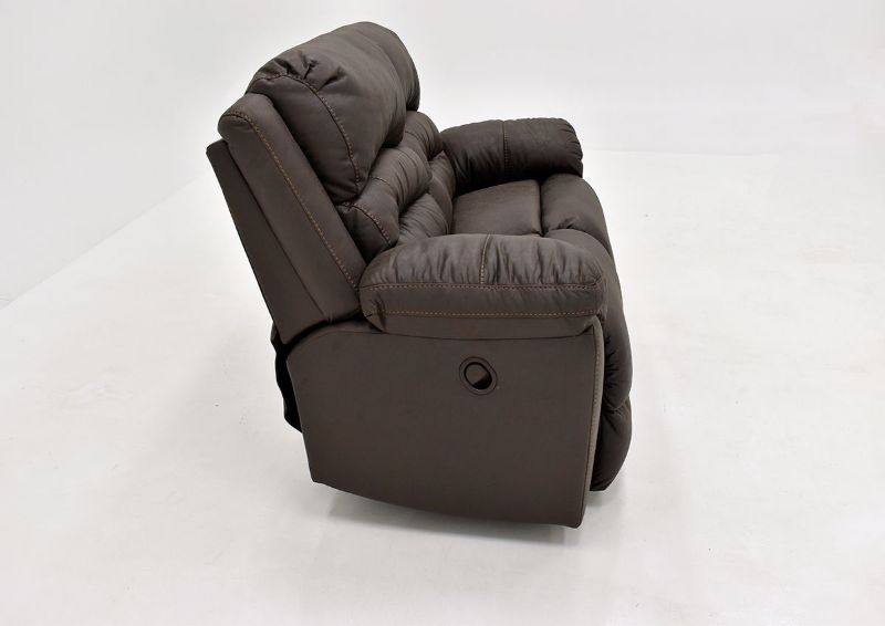 Dark Brown Bella Reclining Loveseat by Franklin Furniture Showing the Side View. Made in the USA | Home Furniture Plus Bedding